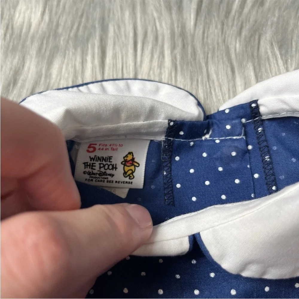Vintage Winnie The Pooh Brand Toddler Girls Dress Navy White Polka Dot